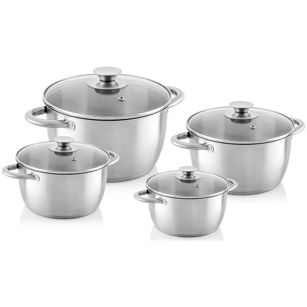 Henry Batteria Da Cucina In Acciaio Inossidabile, 8 Pezzi, Induzione, Coperchi Vetro Argento - Foto 1