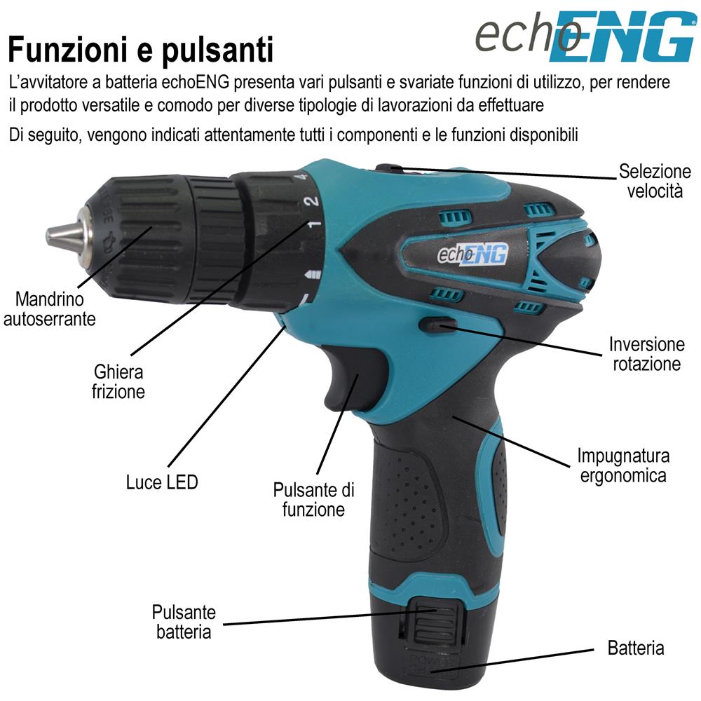 Trapano avvitatore a batteria 12V valigetta 24 accessori 2 batterie e caricatore - Foto 2