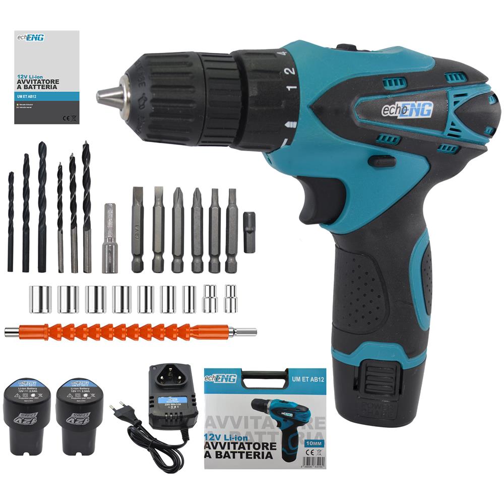 Trapano avvitatore a batteria 12V valigetta 24 accessori 2 batterie e caricatore - Foto 1