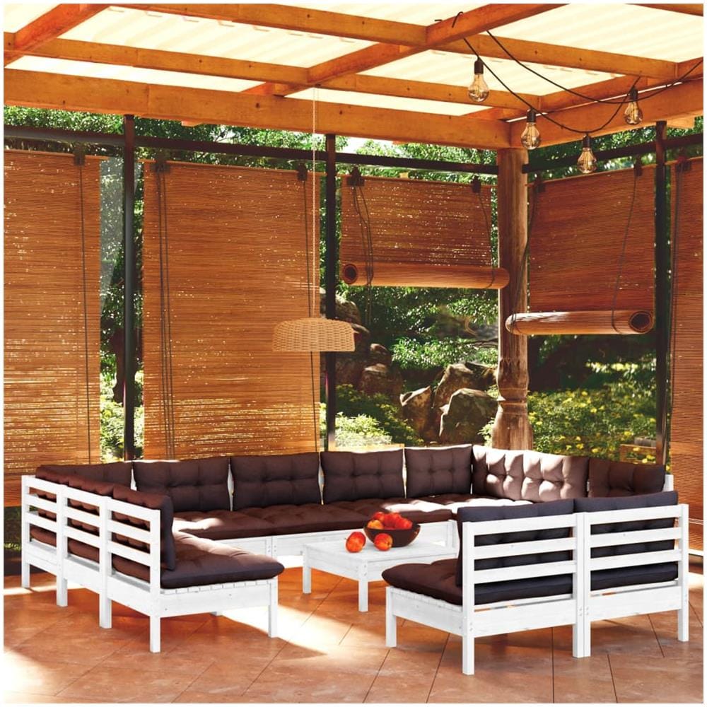 Set Divani Da Giardino 12 Pz Con Cuscini Bianchi Legno Di Pino - Foto 1