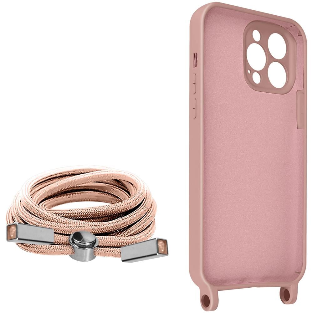 Cover Semirigida Per Iphone 13 Pro Cordino Nylon 80 Cm Rosa Chiaro - Foto 2