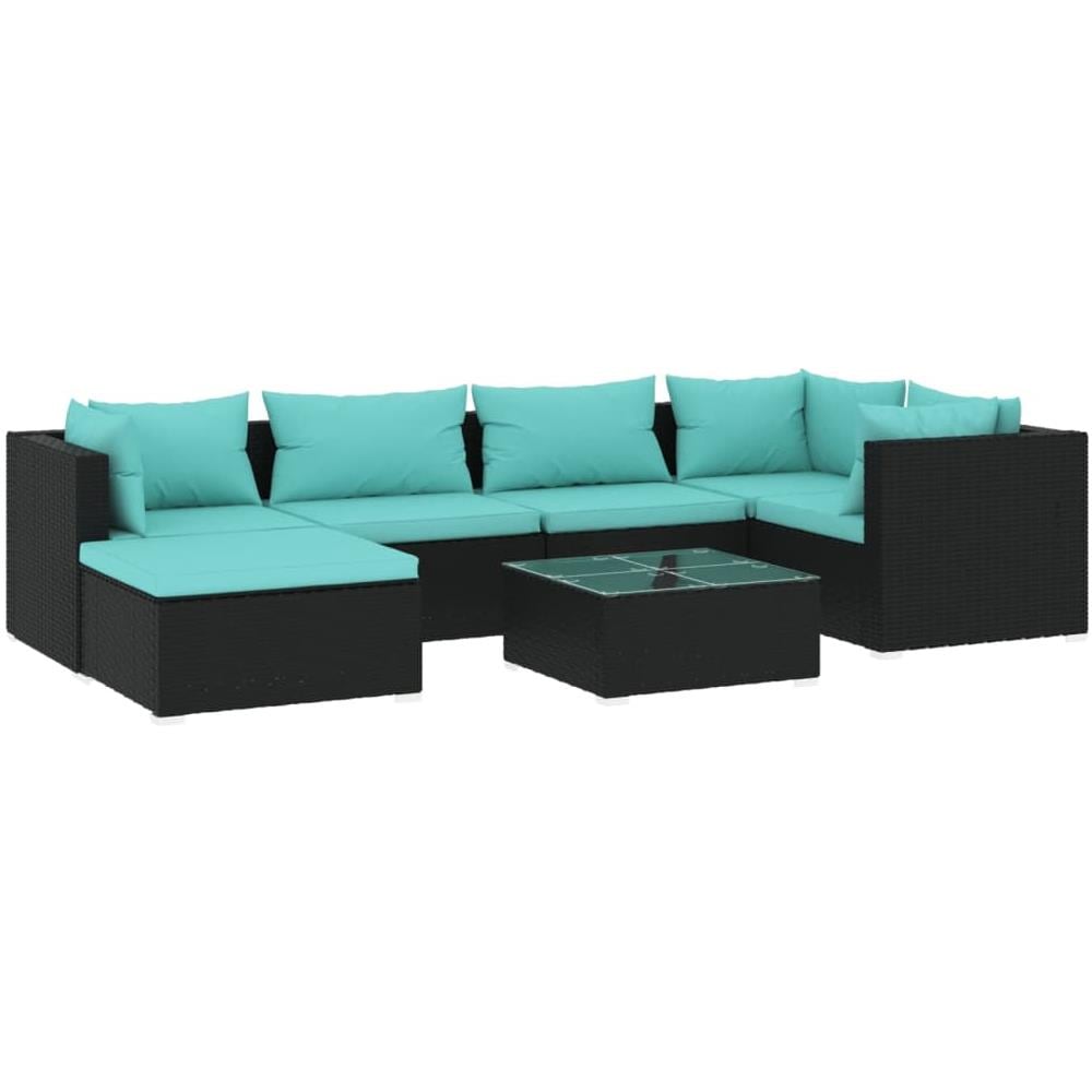 Set Salotto Da Giardino 7 Pz Con Cuscini In Polyrattan Nero - Foto 1