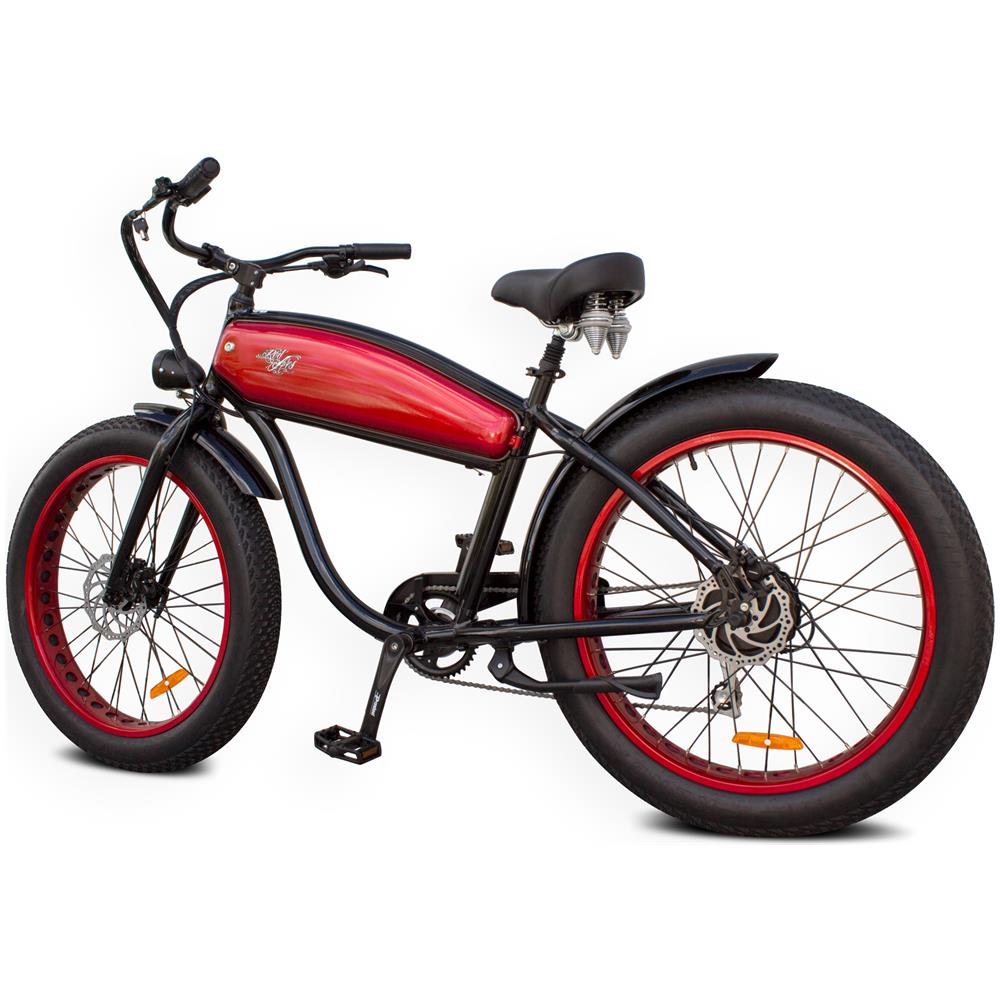 Outlaw - Nero E Rosso - 250w / 10ah - Vintage Chopper E-bike - Bicicletta Elettrica Cruiser Custom Fat Bike - Foto 6