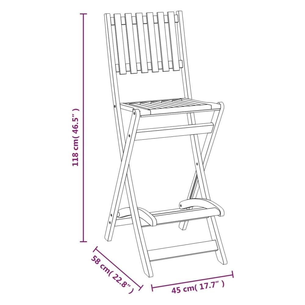 Sedie Da Bar Pieghevoli 2 Pz In Legno Massello Di Acacia - Foto 2