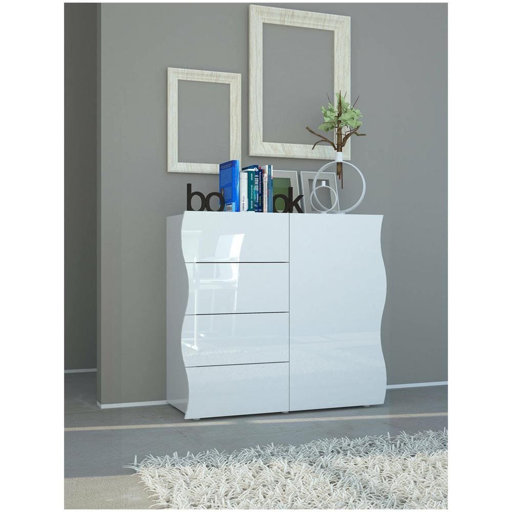 Credenza Giuseppe, Madia Da Cucina A 4 Ante E 1 Cassetto, Buffet Da Soggiorno, 100% Made In Italy, Cm 90x40h81, Bianco Lucido - Foto 1