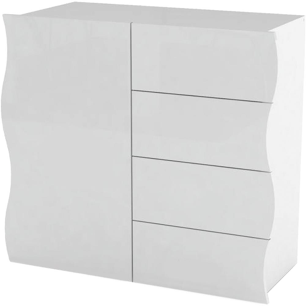 Credenza Giuseppe, Madia Da Cucina A 4 Ante E 1 Cassetto, Buffet Da Soggiorno, 100% Made In Italy, Cm 90x40h81, Bianco Lucido - Foto 2