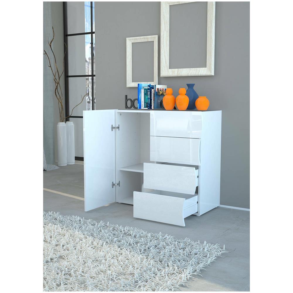 Credenza Giuseppe, Madia Da Cucina A 4 Ante E 1 Cassetto, Buffet Da Soggiorno, 100% Made In Italy, Cm 90x40h81, Bianco Lucido - Foto 4
