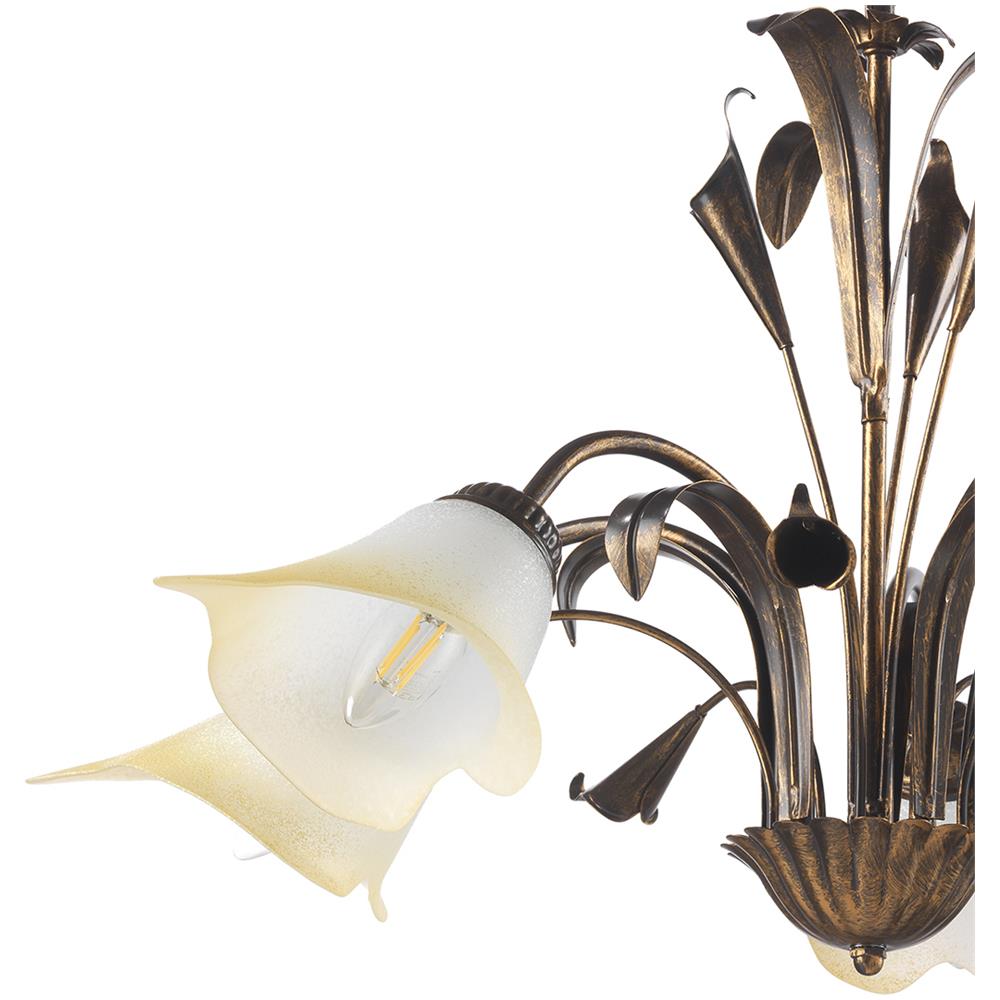 Lampadario 5 Luci In Metallo Marrone Spennellato Oro Con Vetri Ambra - Foto 2