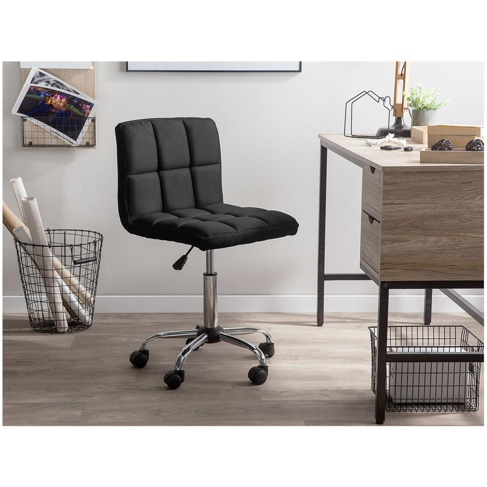 Sedia Sgabello Con Rotelle In Tessuto Nero Marion - Foto 2