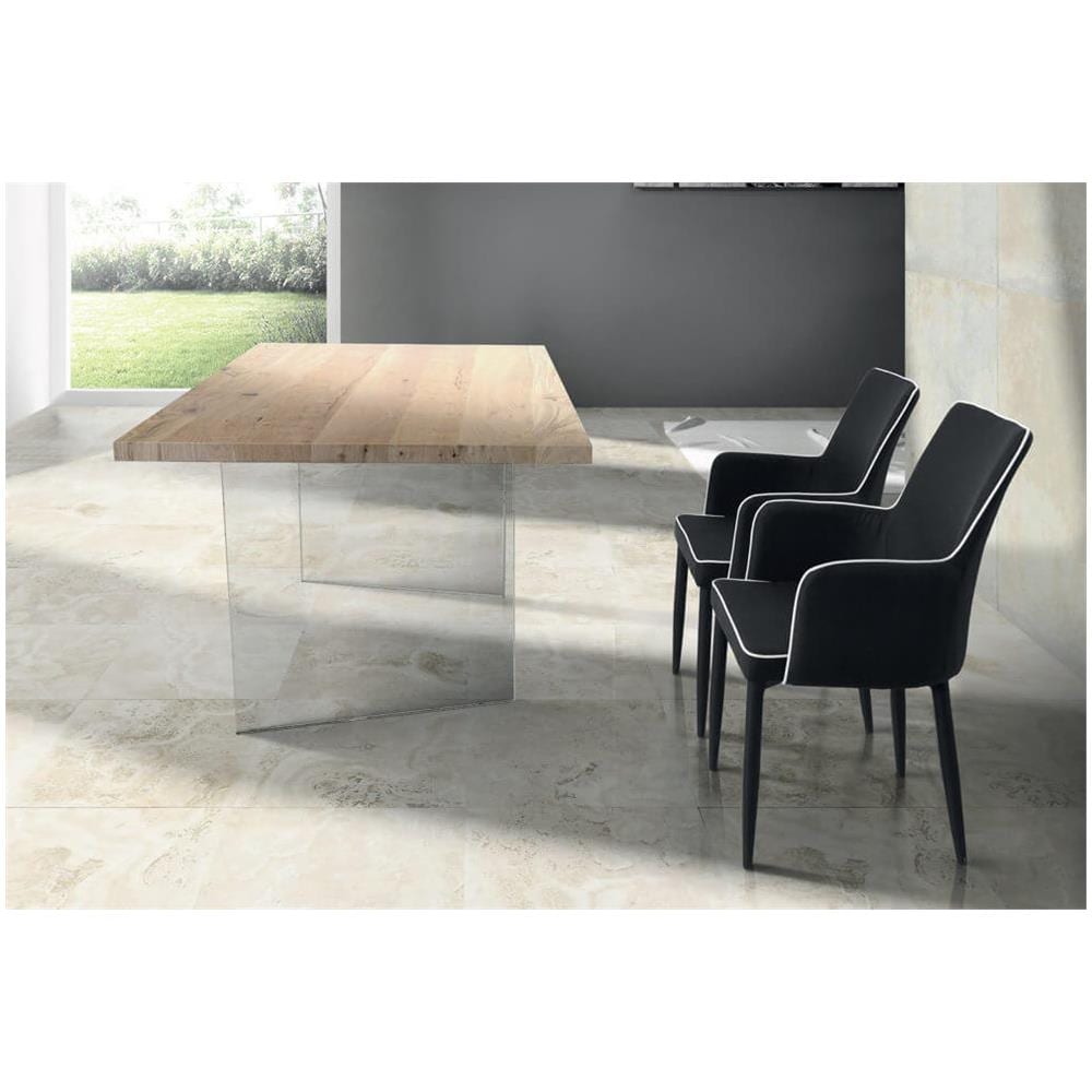 Anson - Tavolo Da Pranzo Moderno In Vetro Rovere Impiallacciato - Foto 2
