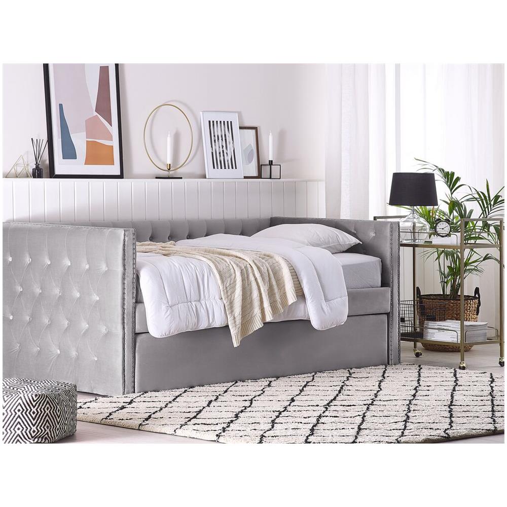 Letto Estraibile In Velluto Grigio 90 X 200 Cm Gassin - Foto 2