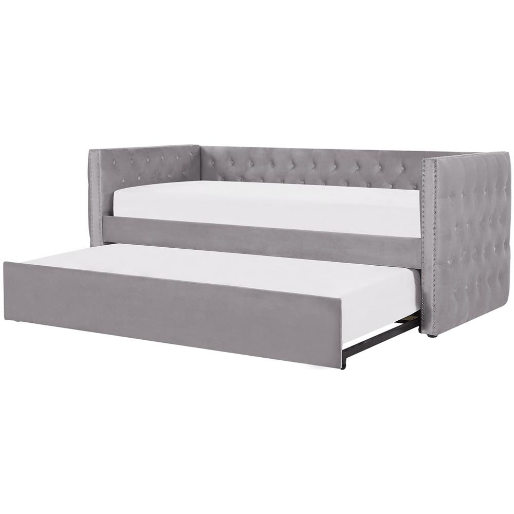 Letto Estraibile In Velluto Grigio 90 X 200 Cm Gassin - Foto 1