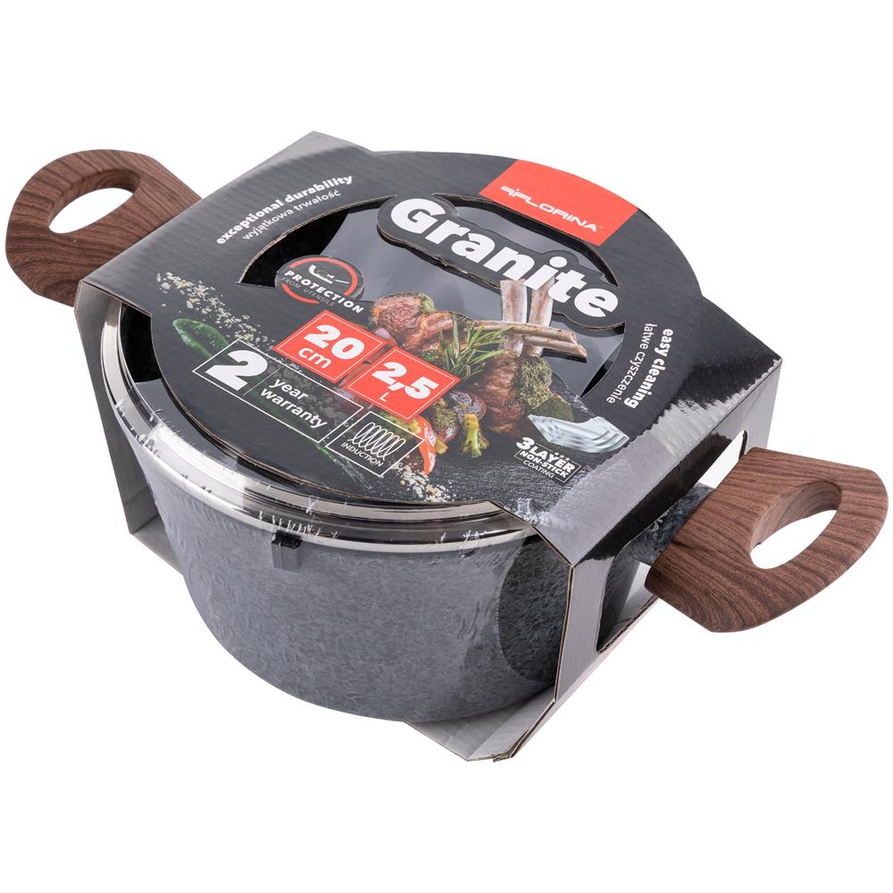 Granite Casseruola Alta Induzione, 20cm, 2,5 Litri, Coperchio In Vetro, Antiaderente Grigio - Foto 2