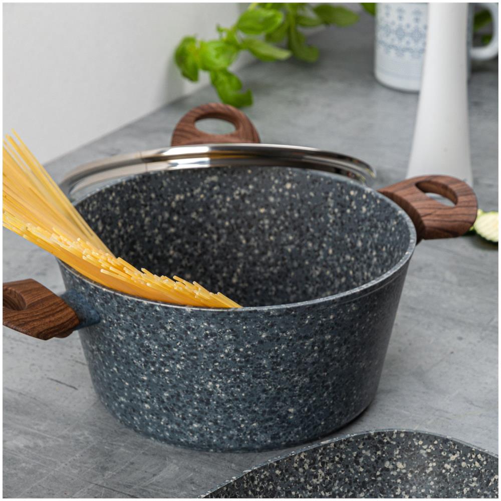 Granite Casseruola Alta Induzione, 20cm, 2,5 Litri, Coperchio In Vetro, Antiaderente Grigio - Foto 5