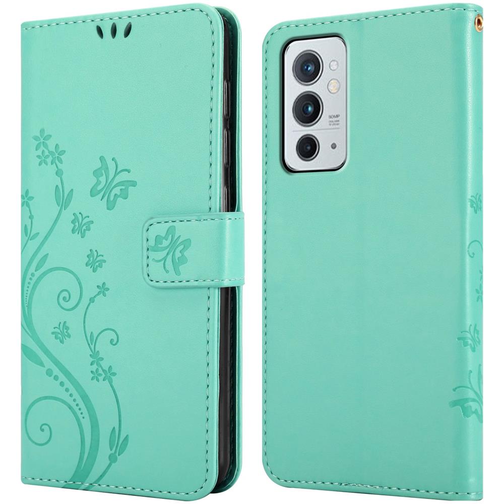 Custodia Compatibile Con Oneplus 9rt 5g In Turchese Fiore - Coperchio Protettivo In Design Floreale Con Chiusura Magnetica, Funzione Stand E Slot Per Carte - Foto 8