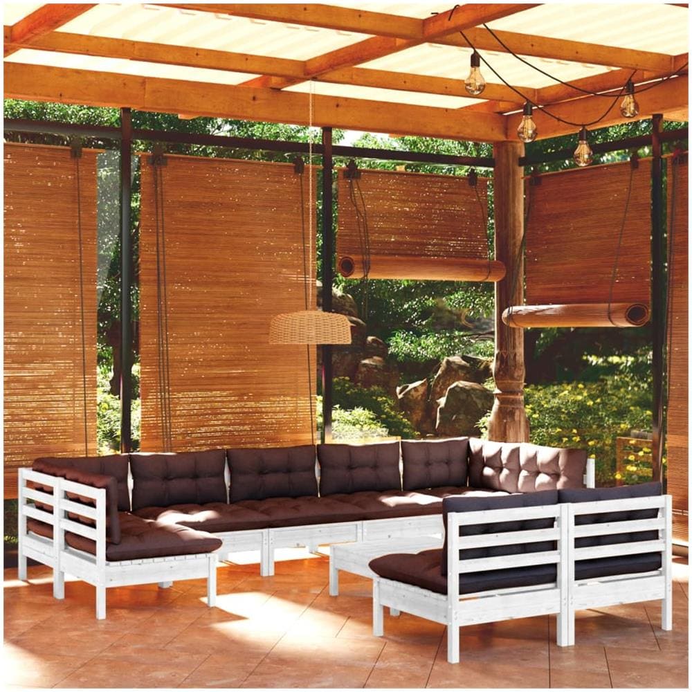 Set Divani Da Giardino 10 Pz Con Cuscini Bianchi Legno Di Pino - Foto 1