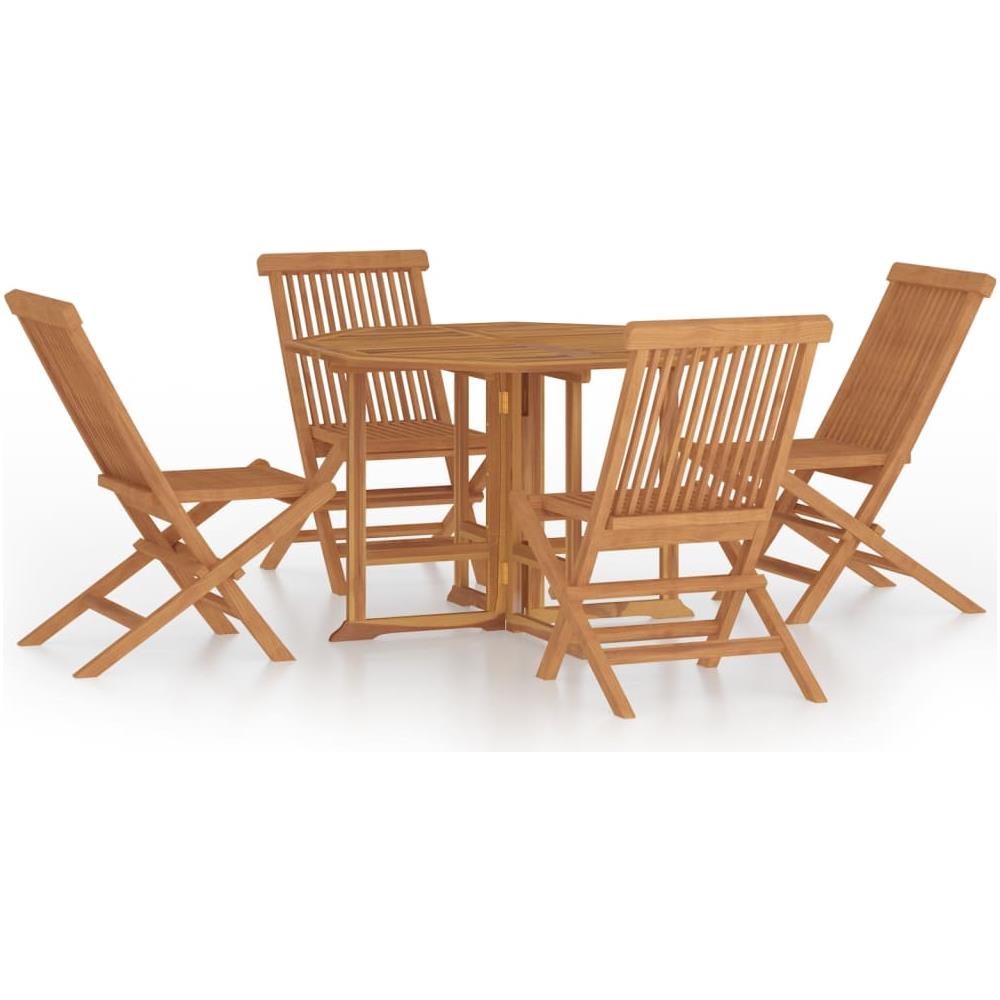 Set Da Pranzo Pieghevole Per Esterni 5pz Legno Massello Di Teak - Foto 1