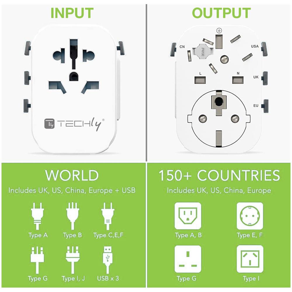 Adattatore Da Viaggio Universale 150 Paesi 3 Porte Usb Tipo A Bianco - Foto 2