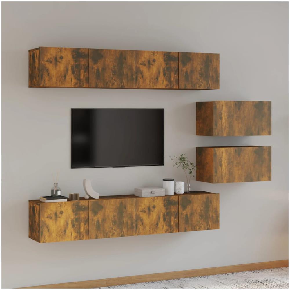 Set Di Mobili Porta Tv 6 Pz Rovere Fumo In Legno Multistrato - Foto 1