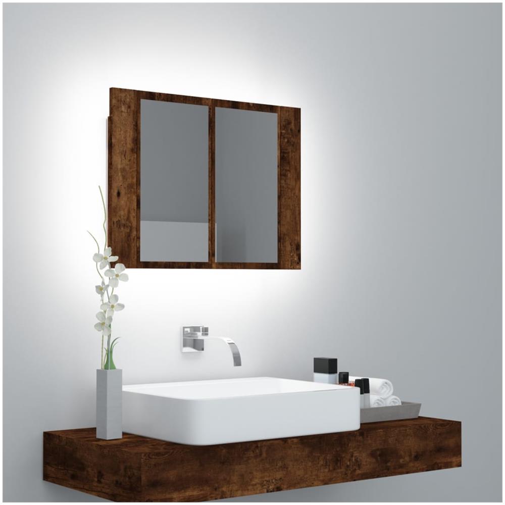 Mobile A Specchio Led Rovere Fumo 60x12x45 Cm Legno Multistrato - Foto 1