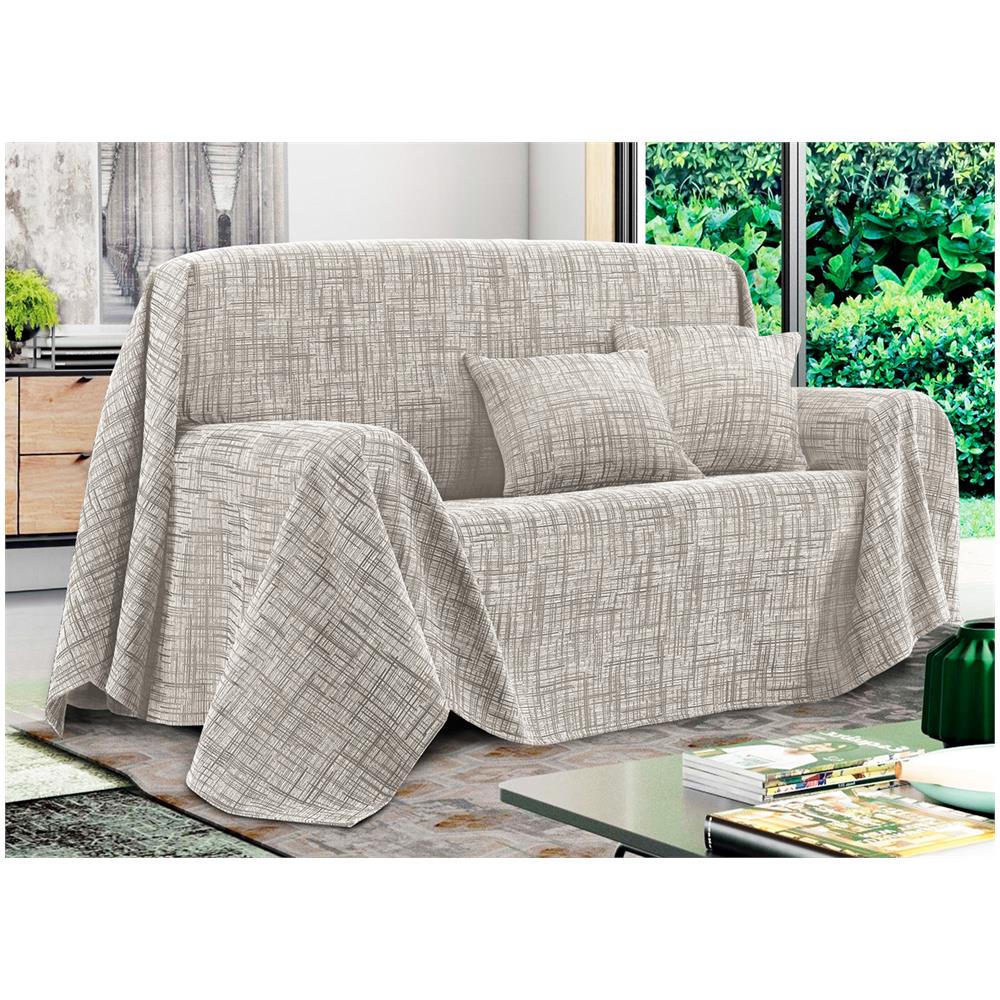 Telo Arredo Copridivano Multiuso Copritutto Misto Cotone Modello Multirighe 180x260 Lino - Foto 1