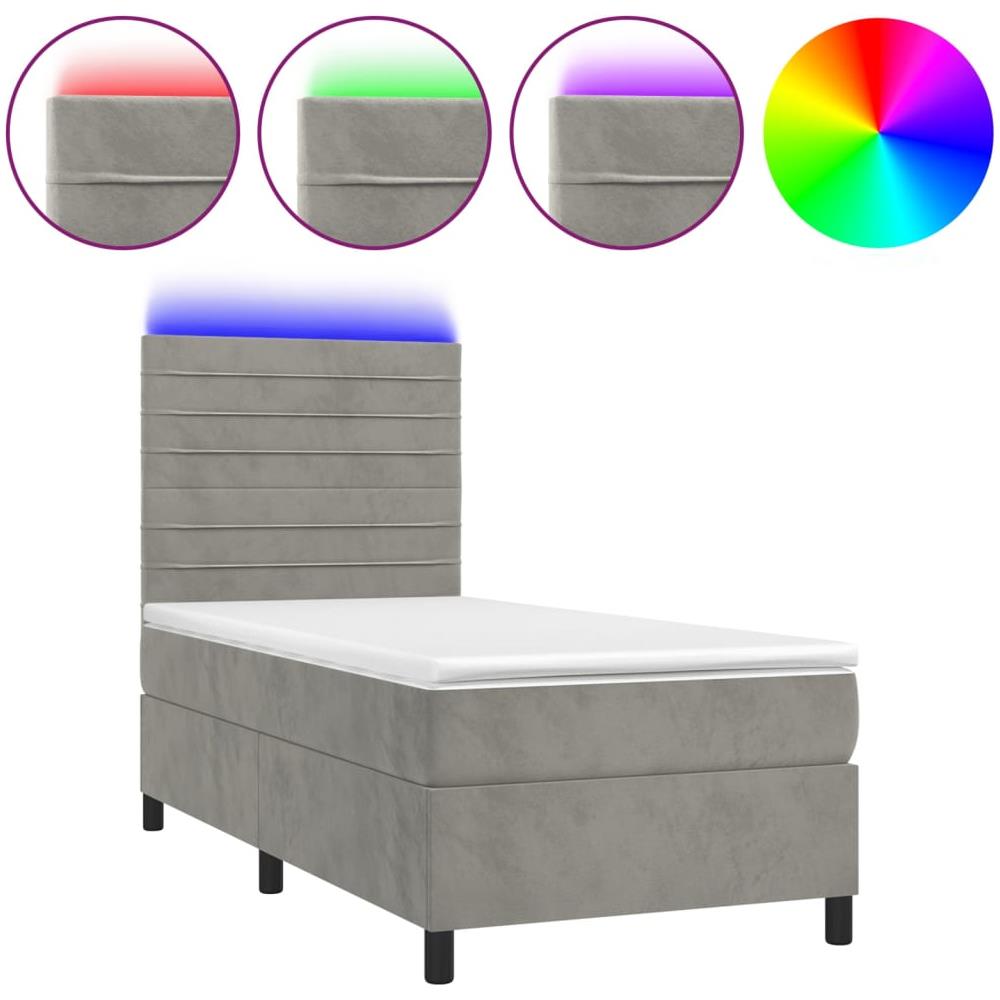 Letto A Molle Materasso E Led Grigio Chiaro 90x200 Cm Velluto - Foto 2