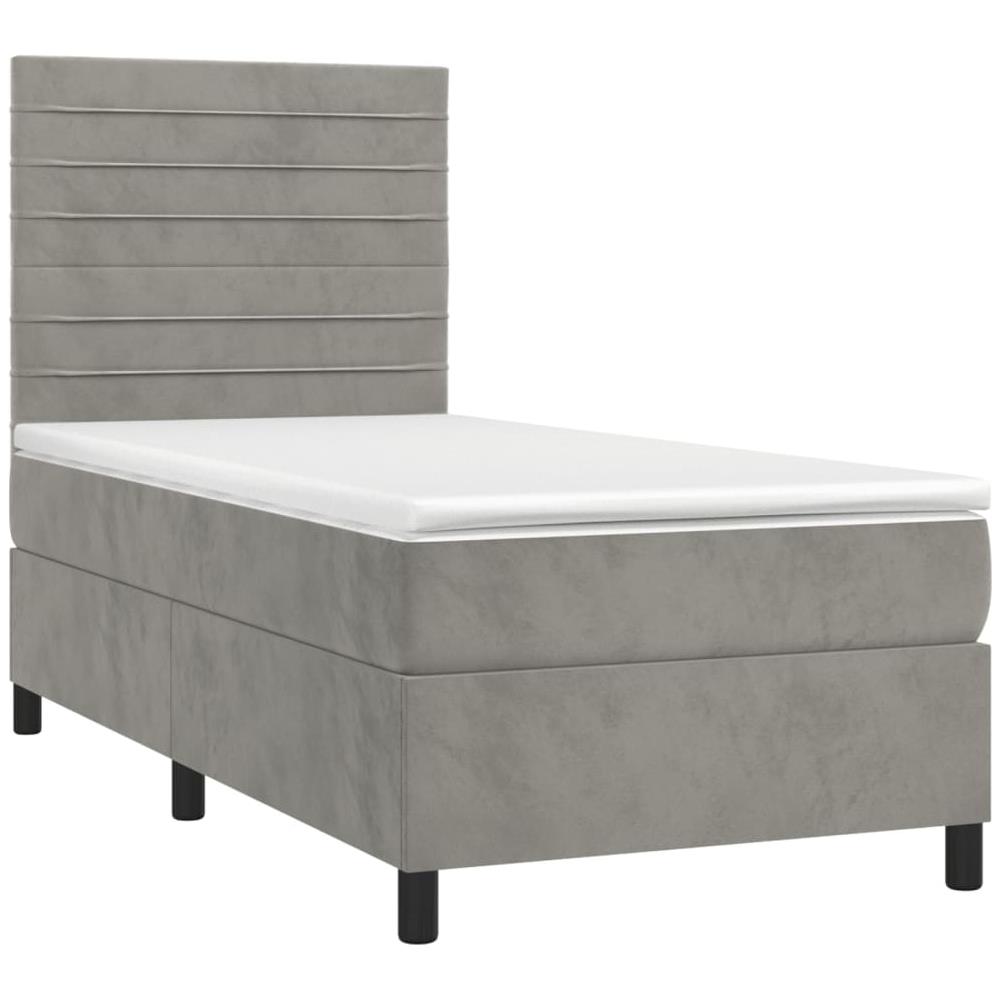 Letto A Molle Materasso E Led Grigio Chiaro 90x200 Cm Velluto - Foto 3