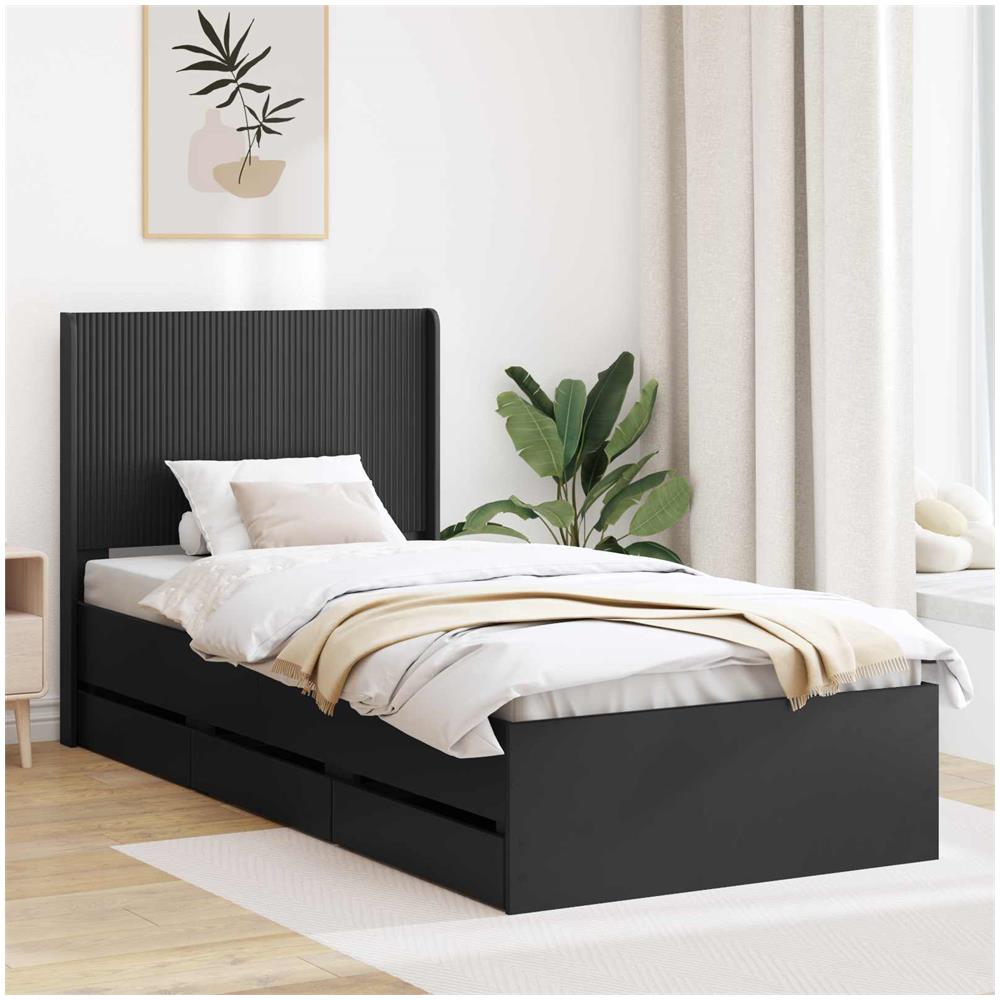 Struttura del letto con stoccaggio e testata Nero 100 x 200 cm - Foto 1