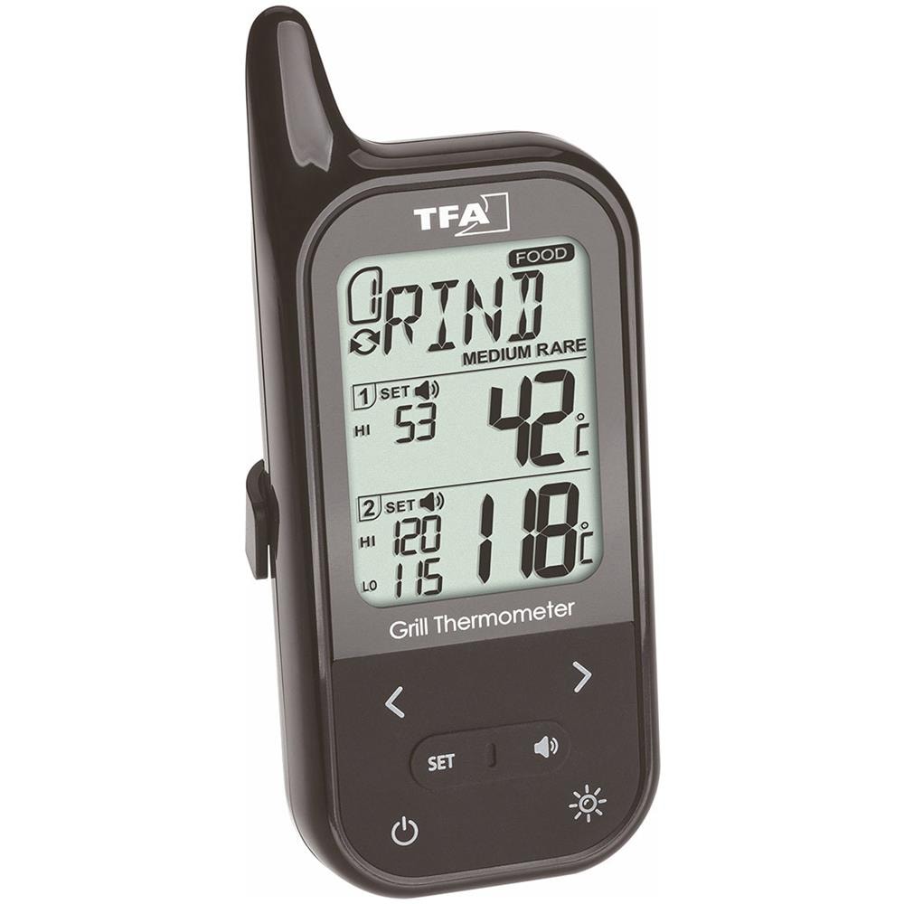TFA Dostmann Küchen-Chef Twin - Termometro Radio per griglia, con Due sonde e Diversi Funzioni, plastica, Nero, Plastica, Nero, 6 x 3 x 14 cm - Foto 1