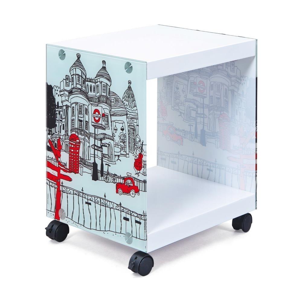 Links Londoncube Cubo con Piani in Mdf E Fianchi In Vetro Serigrafato Fantasia Londra - Foto 1