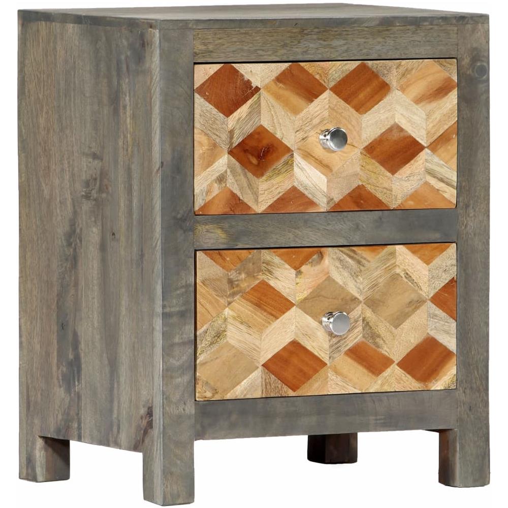 Comodino Grigio 40x30x50 Cm In Legno Massello Di Mango - Foto 1