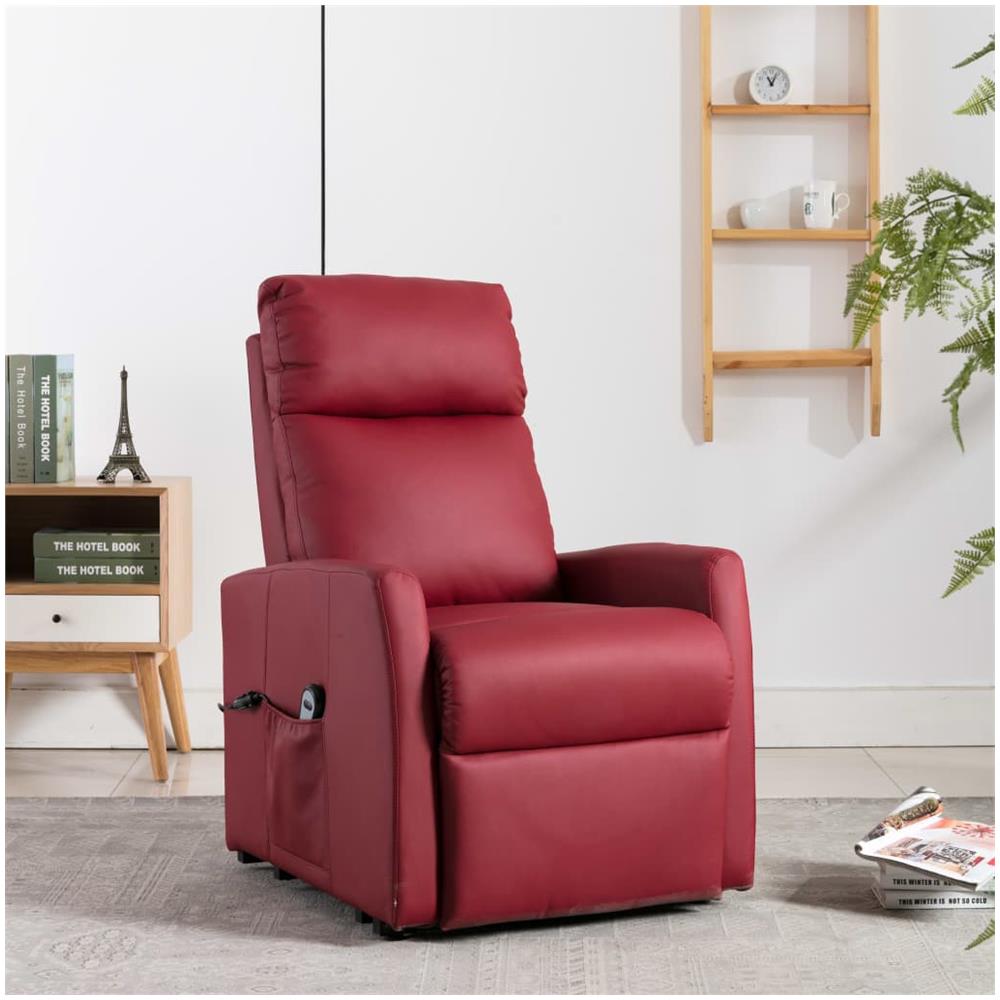 vidaXL Poltrona Alzapersone Massaggi Reclinabile Rosso Vino Similpelle