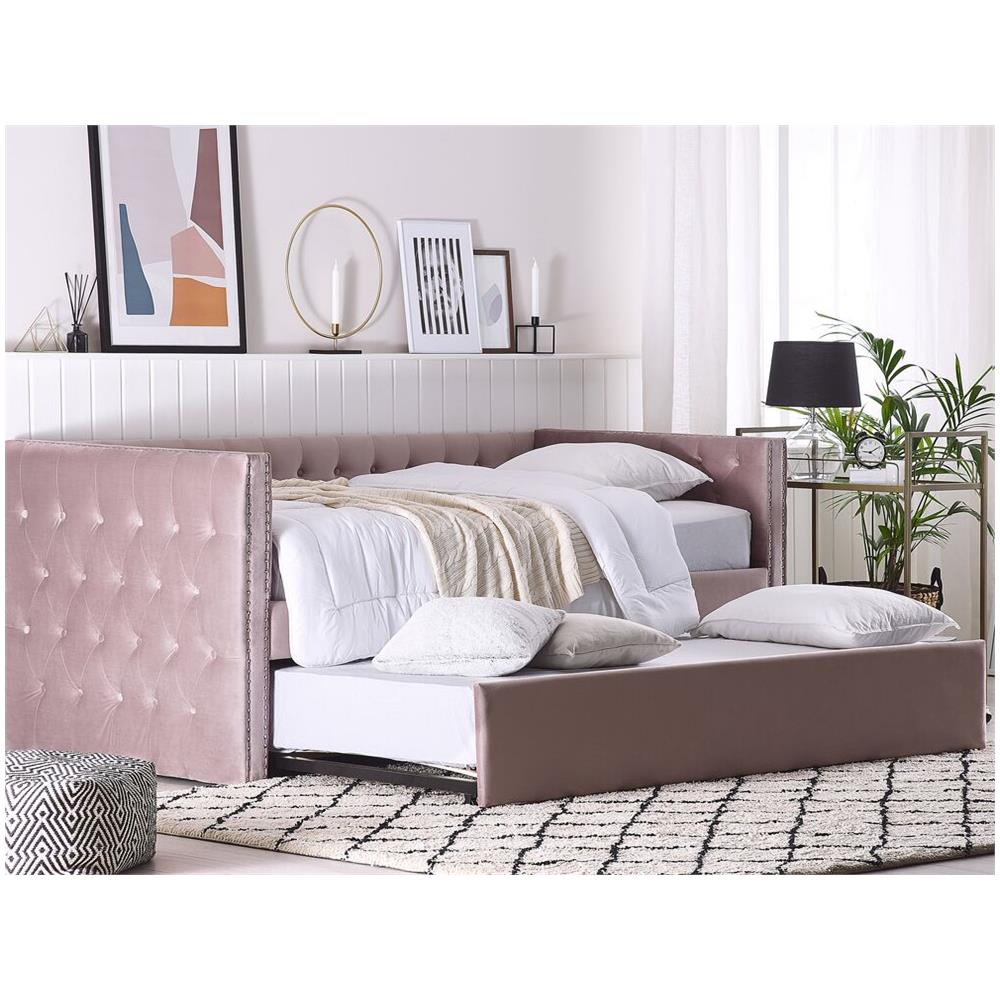 Letto Estraibile In Velluto Rosa 90 X 200 Cm Gassin - Foto 2