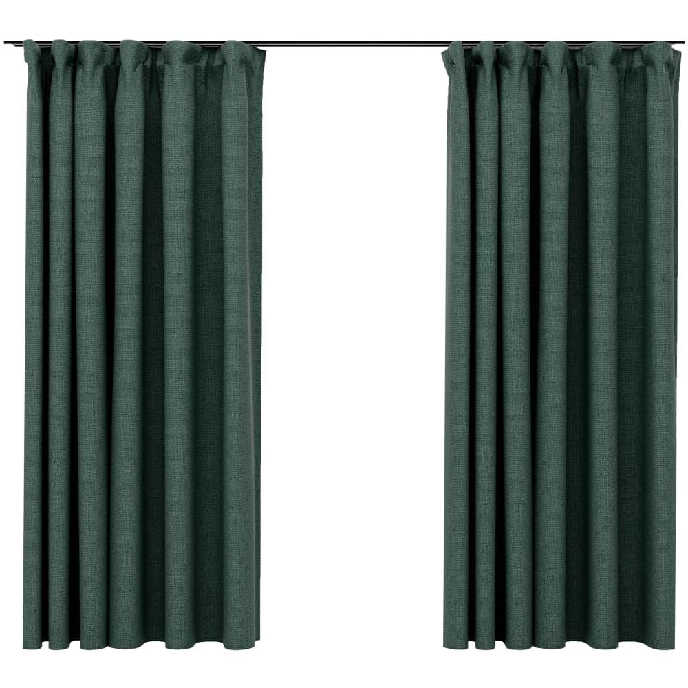 Tende Oscuranti Con Ganci Effetto Lino 2 Pz Verdi 140x175 Cm - Foto 2