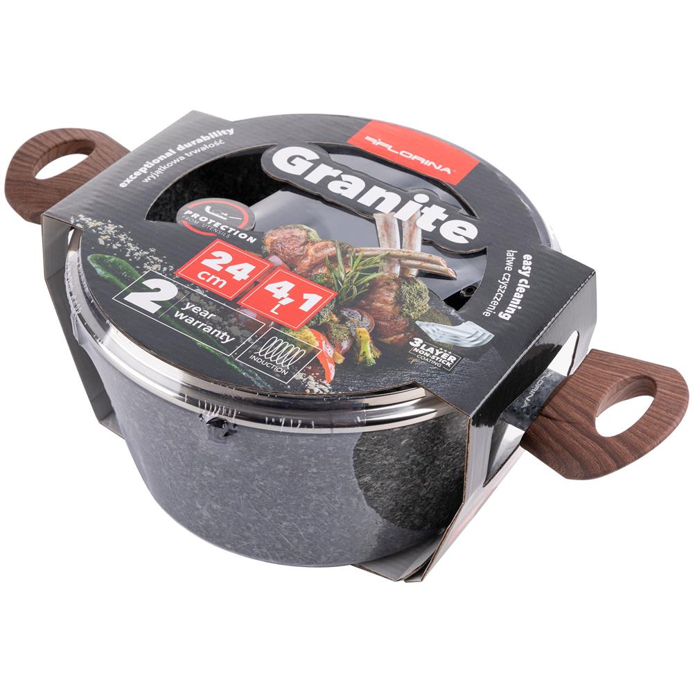 Florina Granite Casseruola Alta Induzione, 24cm, 4,1 Litri, Coperchio In Vetro, Antiaderente Grigio - Foto 2