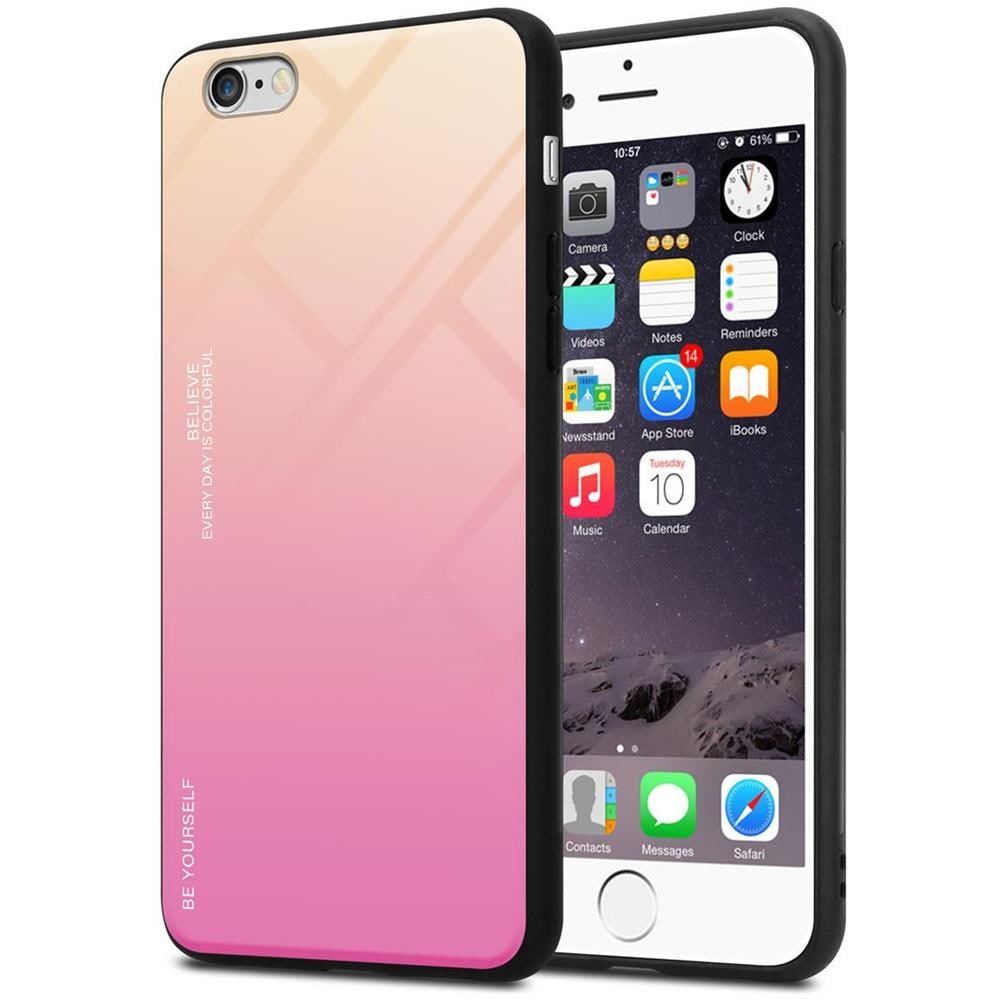 Custodia Compatibile Con Apple Iphone 6 / 6s In Giallo - Rosa - Coperchio Protettivo Bicolore In Vetro Temperato E Silicone Tpu - Foto 1