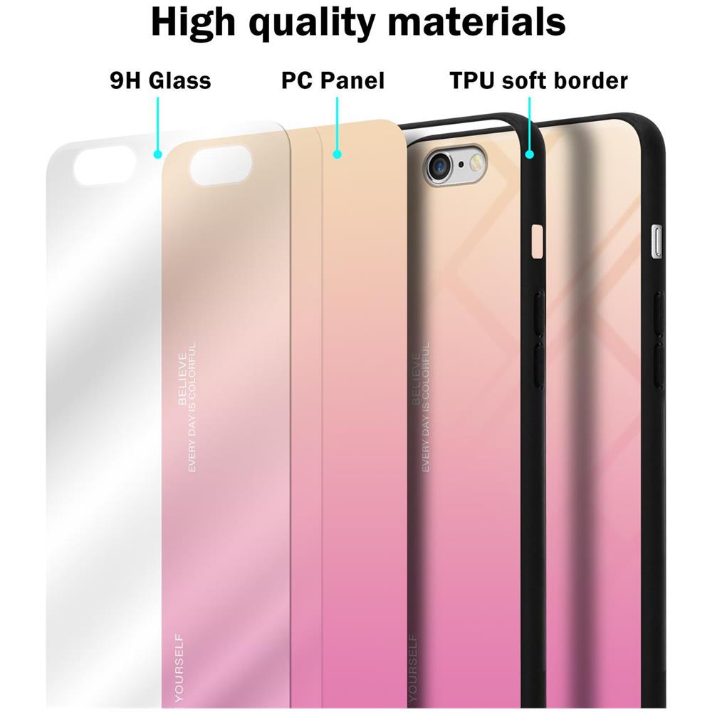 Custodia Compatibile Con Apple Iphone 6 / 6s In Giallo - Rosa - Coperchio Protettivo Bicolore In Vetro Temperato E Silicone Tpu - Foto 7