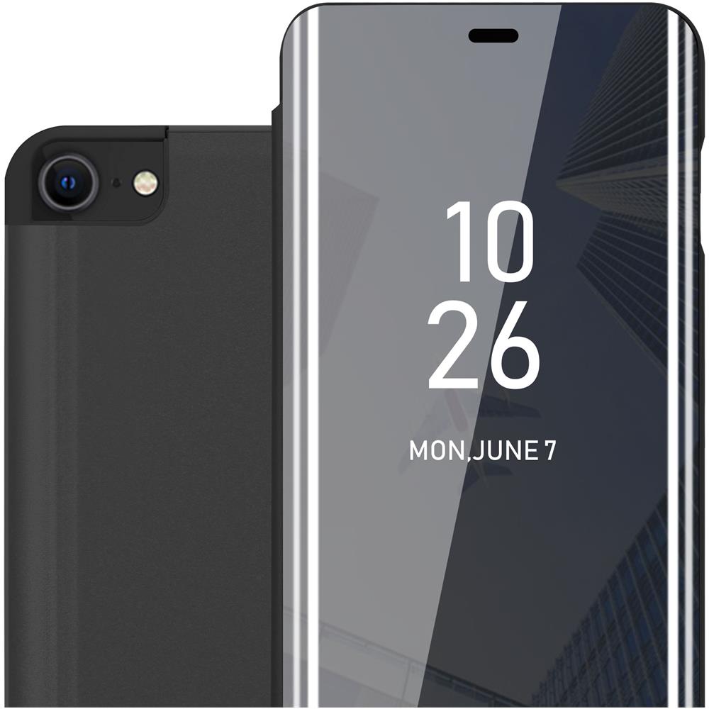 Custodia Compatibile Con Apple Iphone 7 / 7s / 8 / Se 2020 In Tormalina Nera - Clear View Specchio Coperchio Protettivo Con Funzione Di Supporto Protezione A 360 Gradi - Foto 1