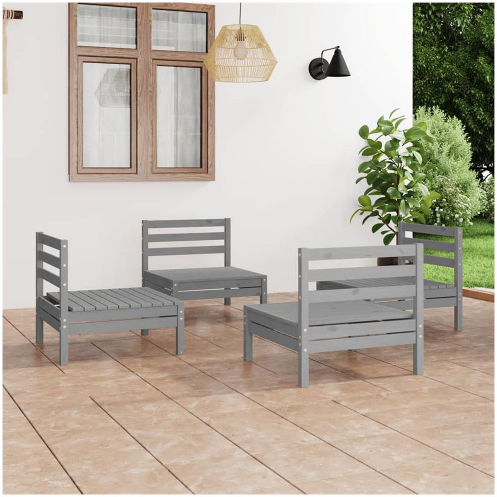 Set Divani Da Giardino 4 Pz Grigio In Legno Massello Di Pino - Foto 1