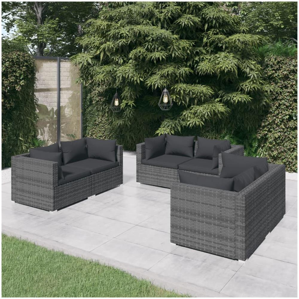 Set Divani Da Giardino 6 Pz Con Cuscini In Polyrattan Grigio - Foto 1
