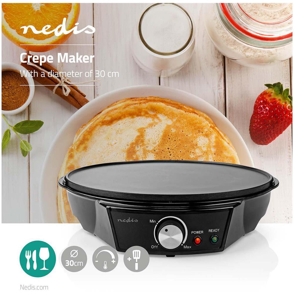 Creperie Elettrica Diametro: 300 Mm | 1200 W | Rivestimento Antiaderente | Impostazione Della Temperatura | Indicatore Luminoso / Spia | Nero | Metallo - Foto 1