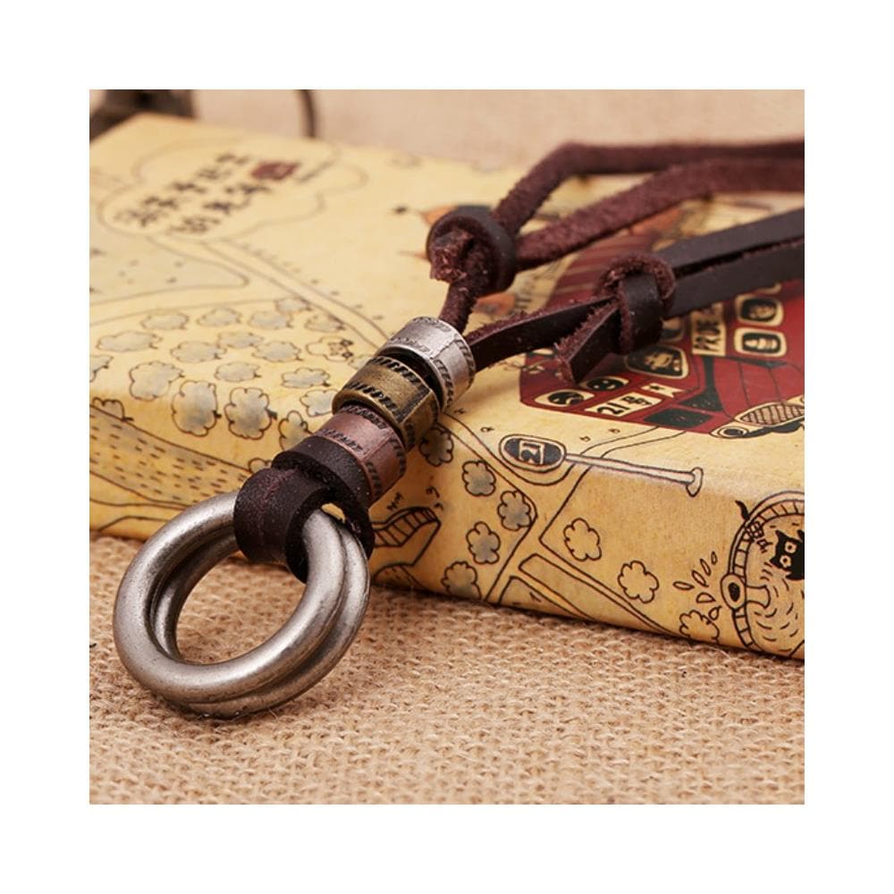 Collana Vintage In Pelle A Doppio Cerchio Brown - Foto 2