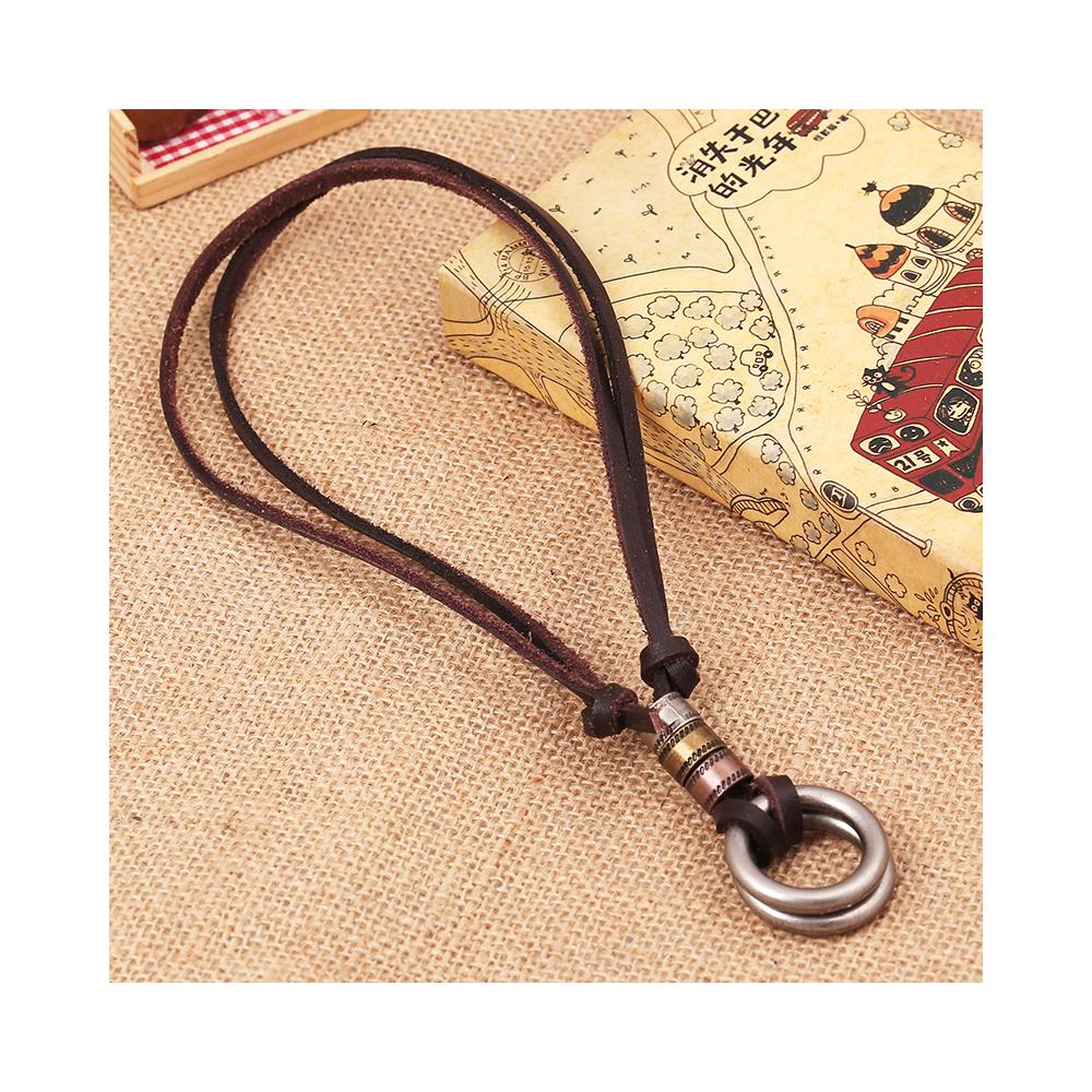Collana Vintage In Pelle A Doppio Cerchio Brown - Foto 5