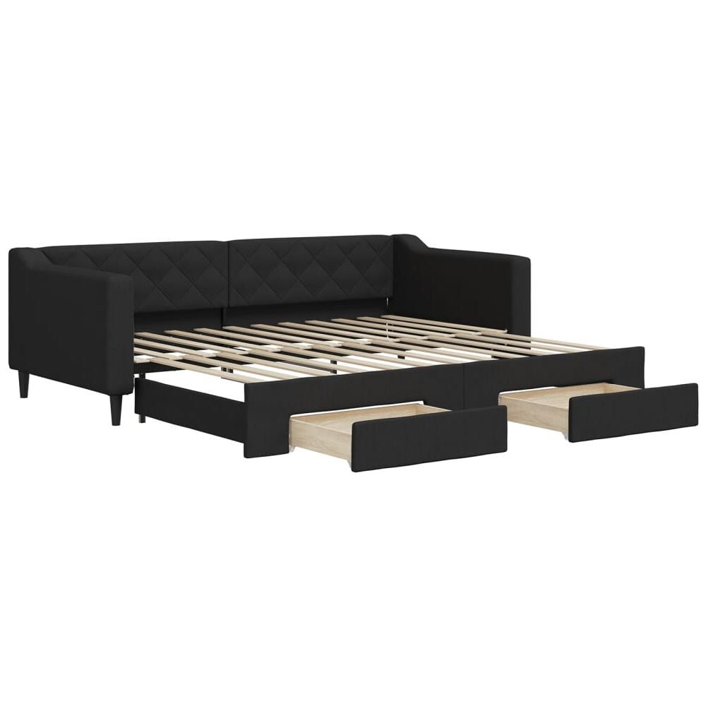 Divano Letto Estraibile Con Cassetti Nero 90x200 Cm In Tessuto - Foto 1