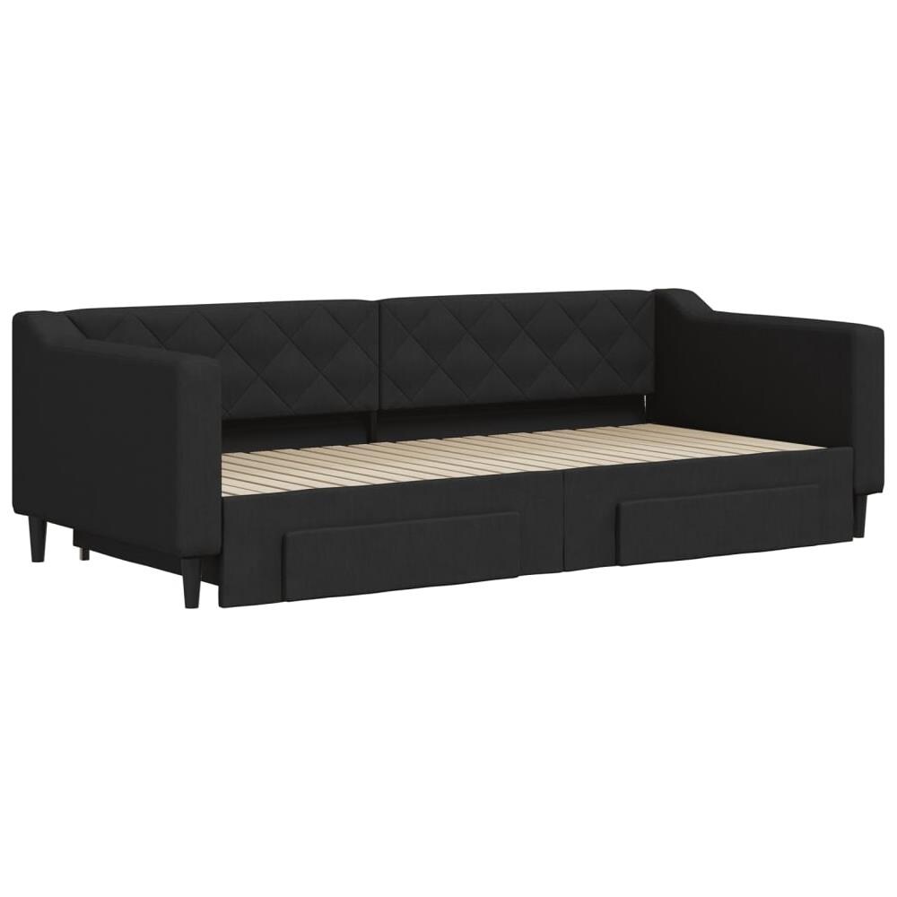 Divano Letto Estraibile Con Cassetti Nero 90x200 Cm In Tessuto - Foto 2