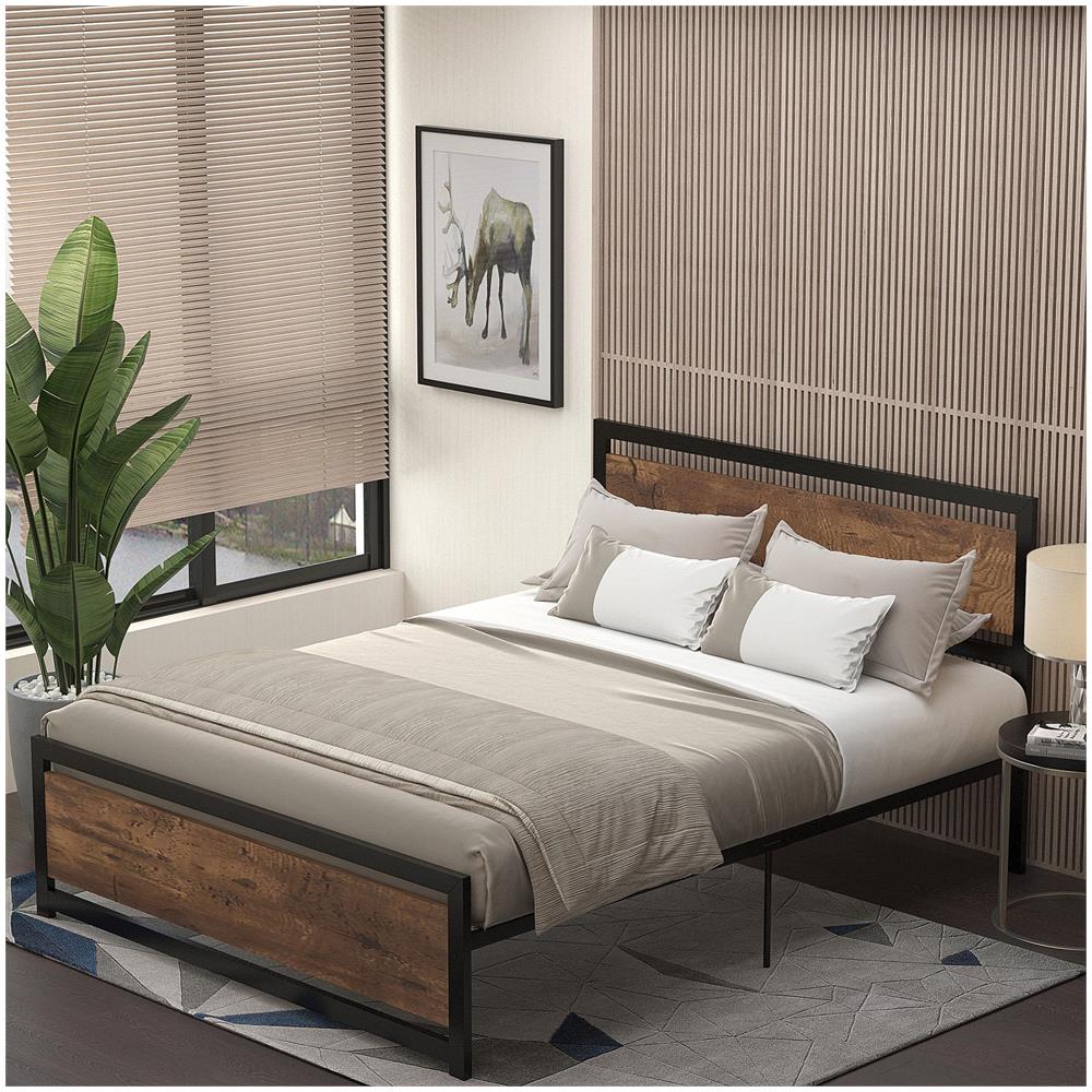 Struttura Letto Matrimoniale in Legno e Acciaio con Doghe in Stile Industriale, 160x200cm - Foto 2
