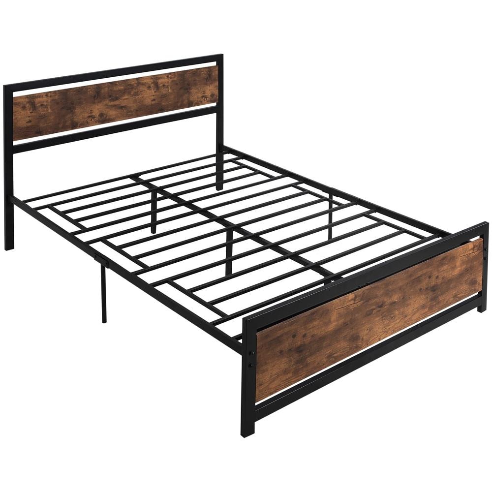 Struttura Letto Matrimoniale in Legno e Acciaio con Doghe in Stile Industriale, 160x200cm - Foto 1