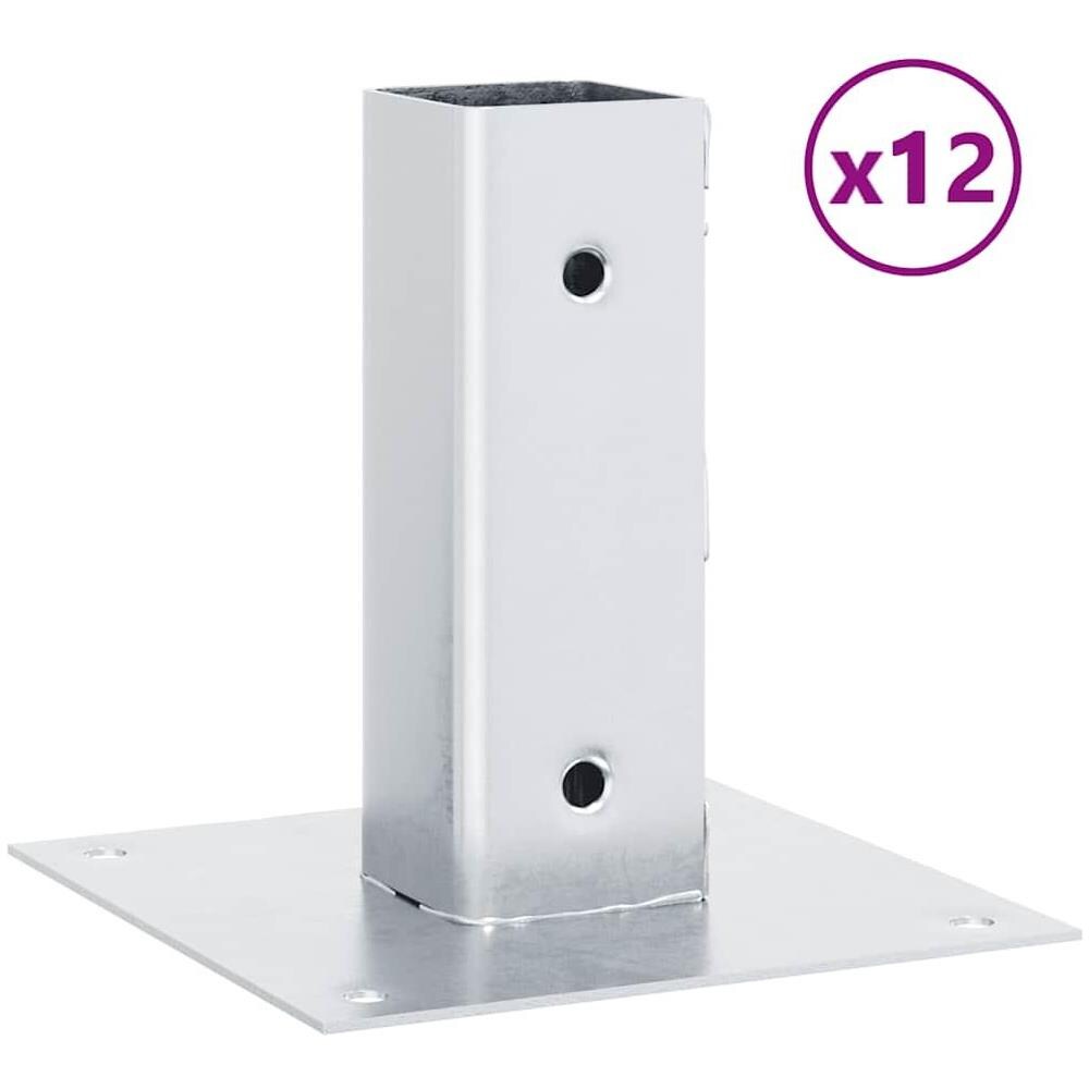 Basi per Pali Quadrate 12 pz Argento 46x46 mm Acciaio Zincato - Foto 1