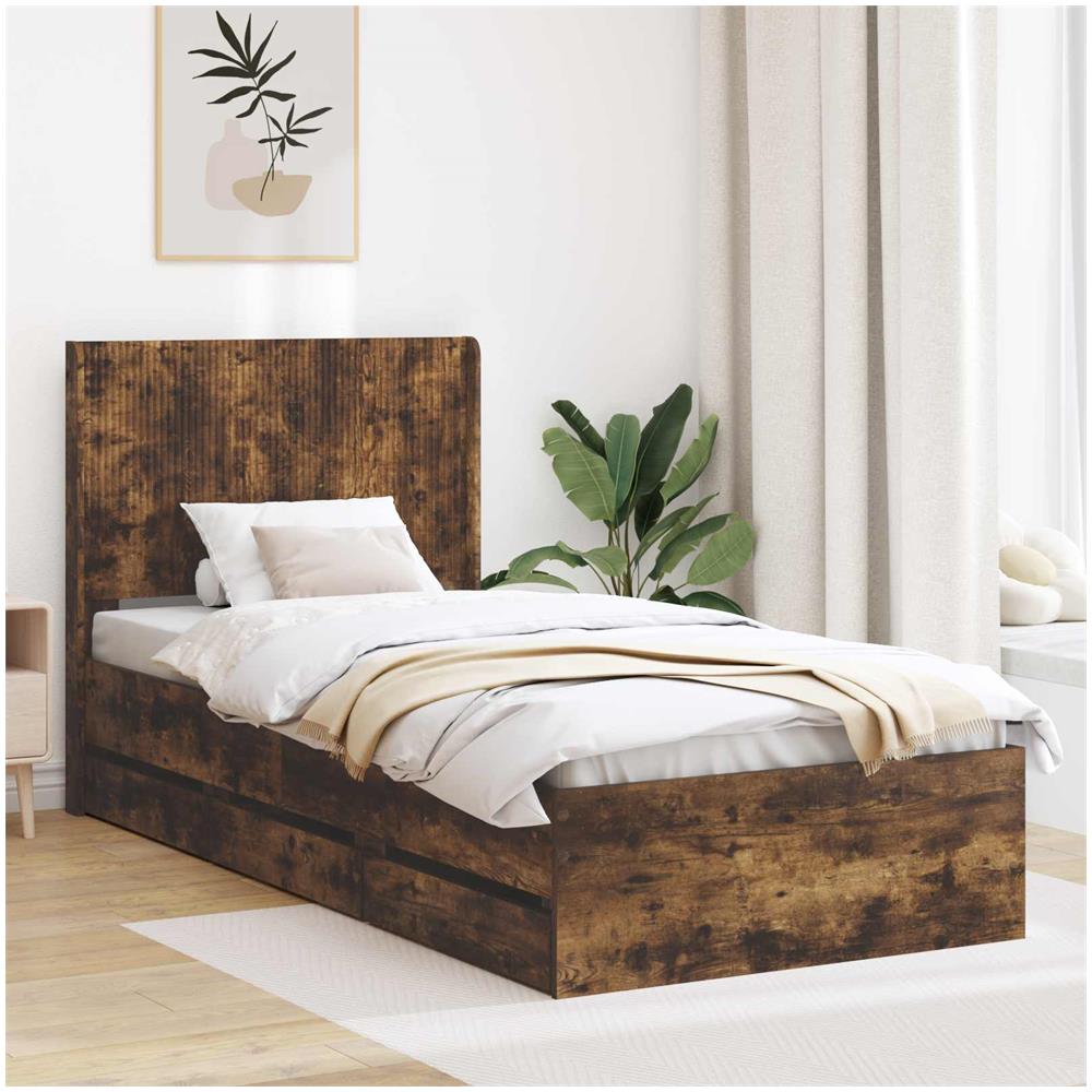 Struttura del letto con stoccaggio e testata Rovere Fumo - Foto 1