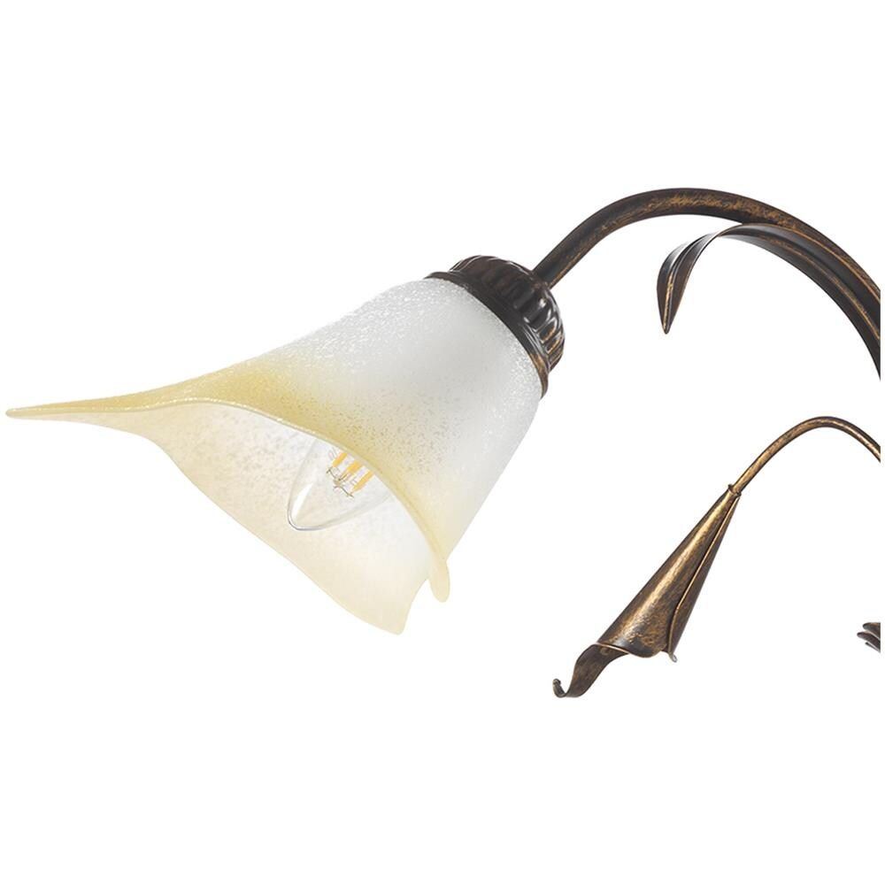 Lampadario 3 Luci In Metallo Marrone Spennellato Oro Con Vetri Ambra - Foto 2
